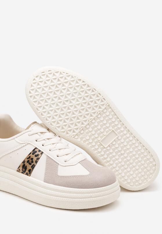 Beżowe Sznurowane Sneakersy na Grubej Podeszwie z Geometrycznym Motywem w Panterkę Melmi 6