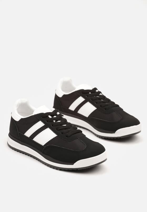 Czarne Sneakersy Tenisówki z Ozdobnymi Paskami Flormi 5