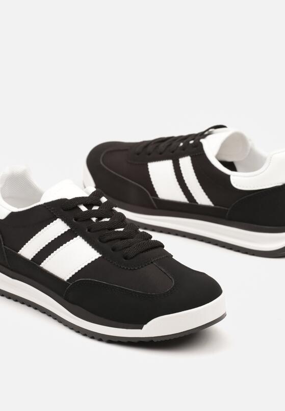 Czarne Sneakersy Tenisówki z Ozdobnymi Paskami Flormi 6