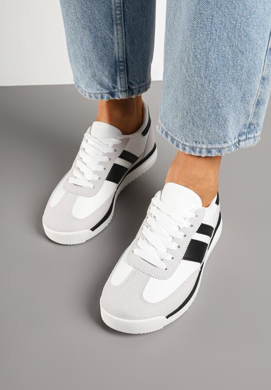 Biało-Czarne Sneakersy Tenisówki z Ozdobnymi Paskami Flormi 3