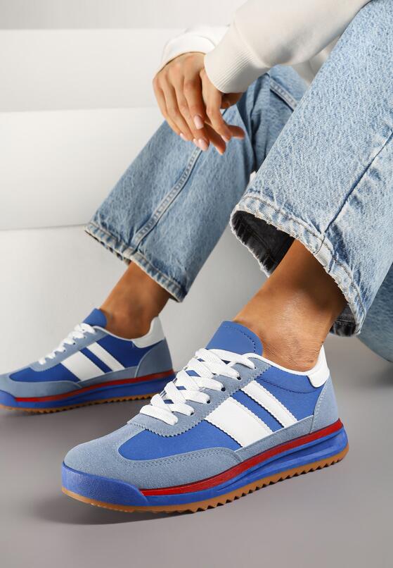 Niebieskie Sneakersy Tenisówki z Ozdobnymi Paskami Flormi 2