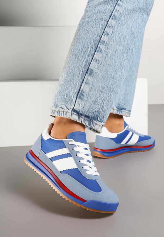 Niebieskie Sneakersy Tenisówki z Ozdobnymi Paskami Flormi 1