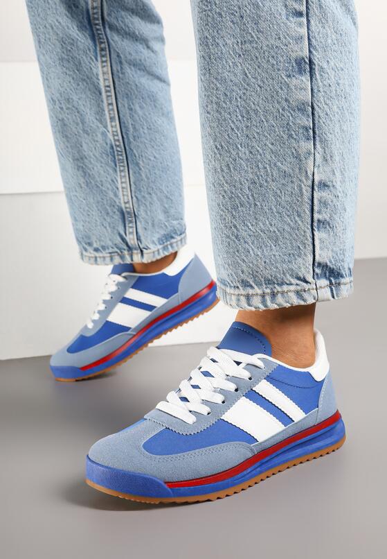 Niebieskie Sneakersy Tenisówki z Ozdobnymi Paskami Flormi 3