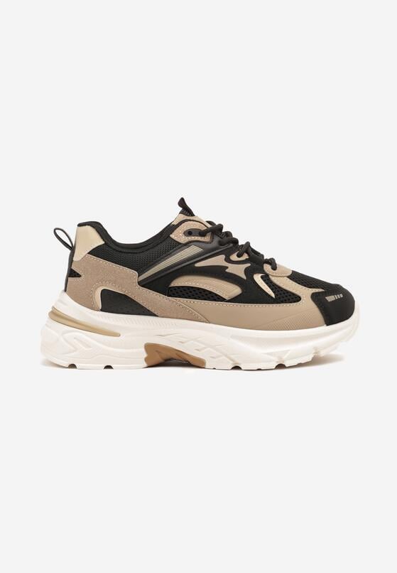 Czarno-Beżowe Sneakersy na Grubej Podeszwie z Tłoczeniem i Geometrycznym Wzorem Iveloria 4