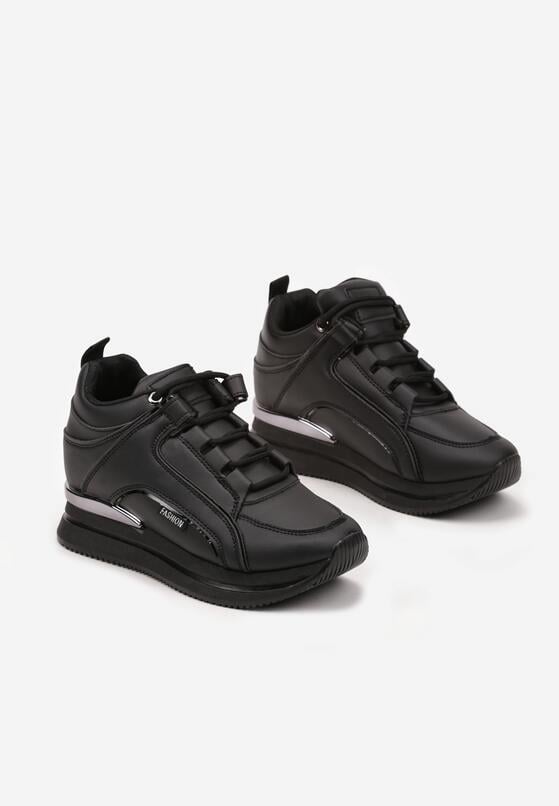 Czarne Sneakersy na Ukrytym Koturnie z Metalicznymi Wstawkami Lilesi 5