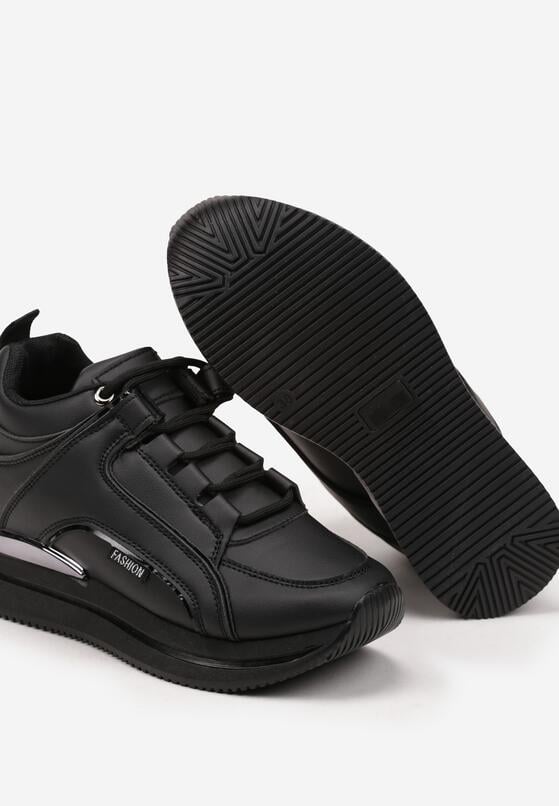 Czarne Sneakersy na Ukrytym Koturnie z Metalicznymi Wstawkami Lilesi 6