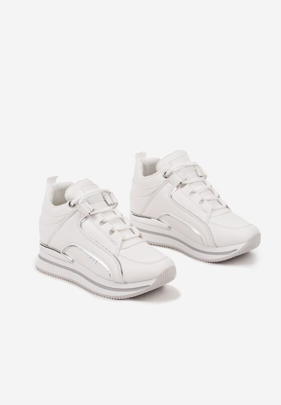 Białe Sneakersy na Ukrytym Koturnie z Metalicznymi Wstawkami Lilesi 5