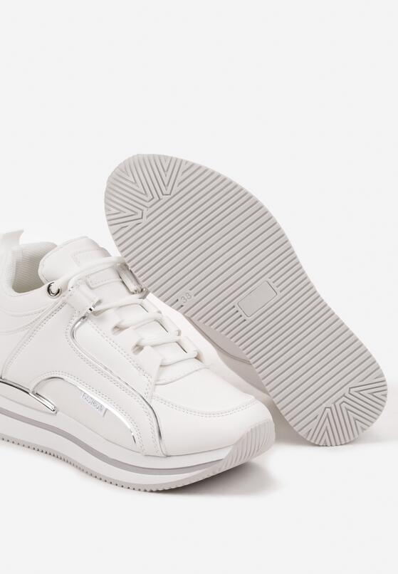 Białe Sneakersy na Ukrytym Koturnie z Metalicznymi Wstawkami Lilesi 6