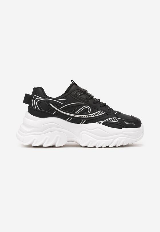 Czarne Sneakersy na Grubej Tłoczonej Podeszwie Ozdobione Paskami Arithra 4