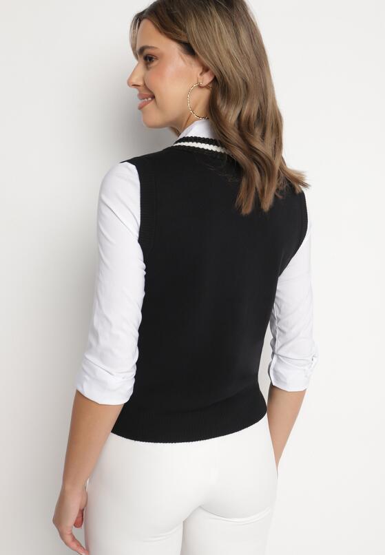 Czarna Sweterkowa Kamizelka z Wiskozą w Stylu Retro na Guziki Nalariae 3