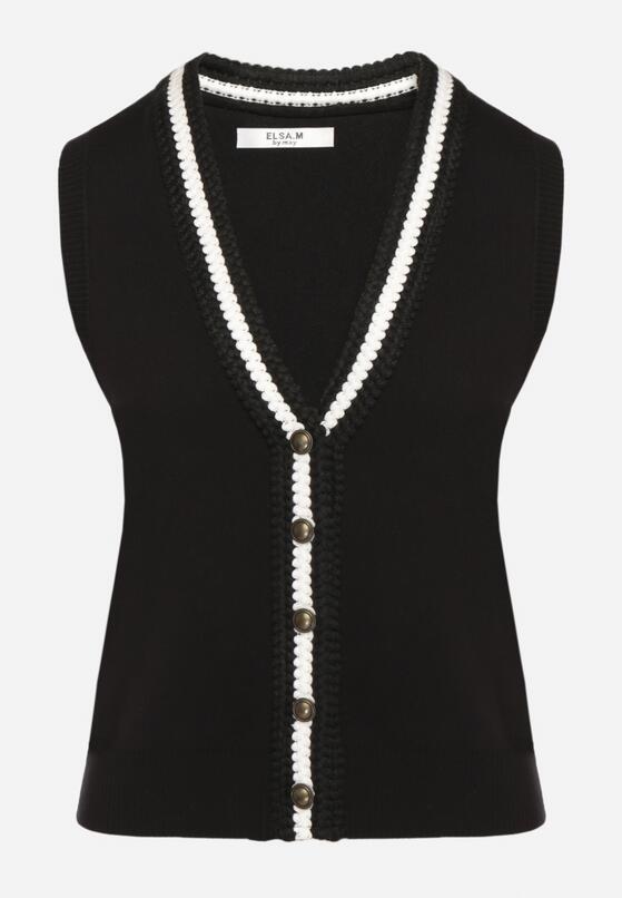 Czarna Sweterkowa Kamizelka z Wiskozą w Stylu Retro na Guziki Nalariae 6