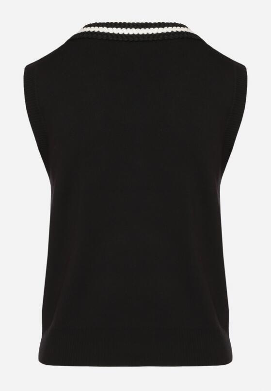 Czarna Sweterkowa Kamizelka z Wiskozą w Stylu Retro na Guziki Nalariae 7