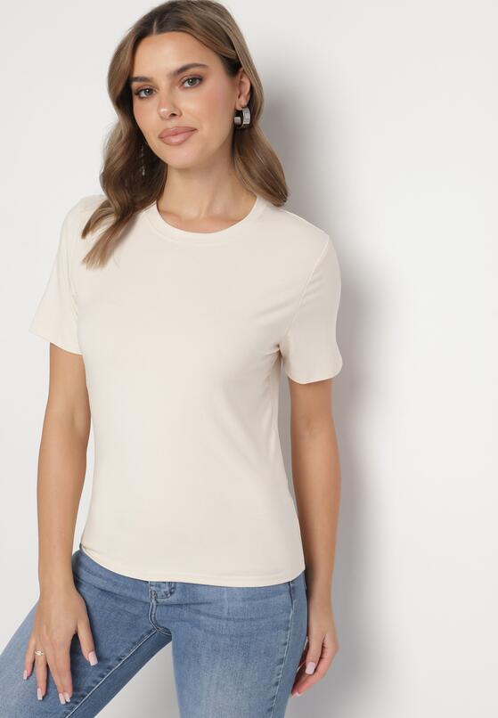 Beżowy Wiskozowy T-shirt w Klasycznym Stylu Arivoria 1