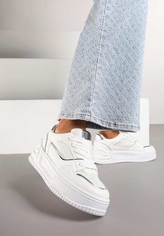 Białe Sneakersy na Grubej Tłoczonej Podeszwie Deoliera 3
