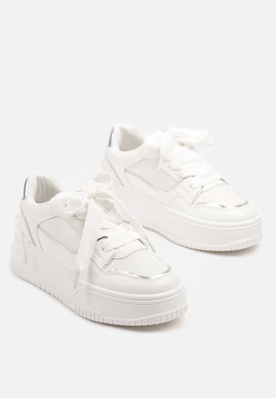 Białe Sneakersy na Grubej Tłoczonej Podeszwie Deoliera 5