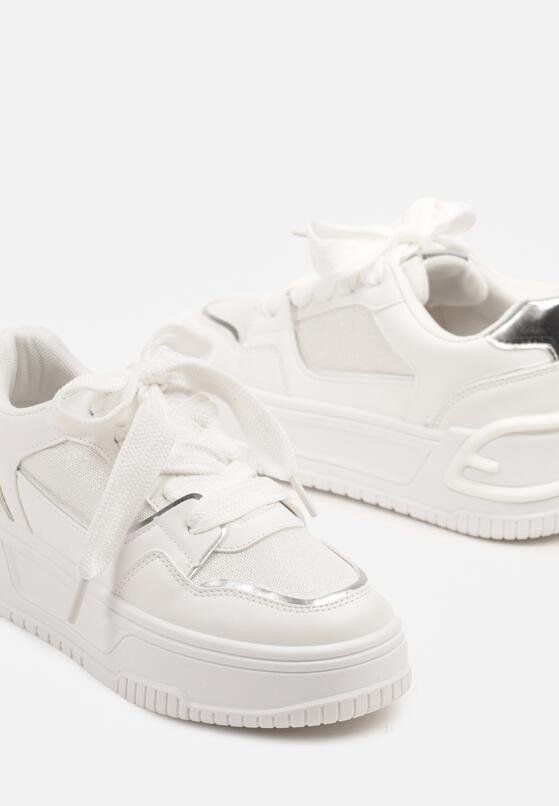 Białe Sneakersy na Grubej Tłoczonej Podeszwie Deoliera 6