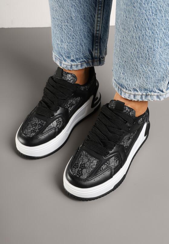 Czarne Sneakersy na Grubej Podeszwie Zdobione Brokatem Deorianis 3