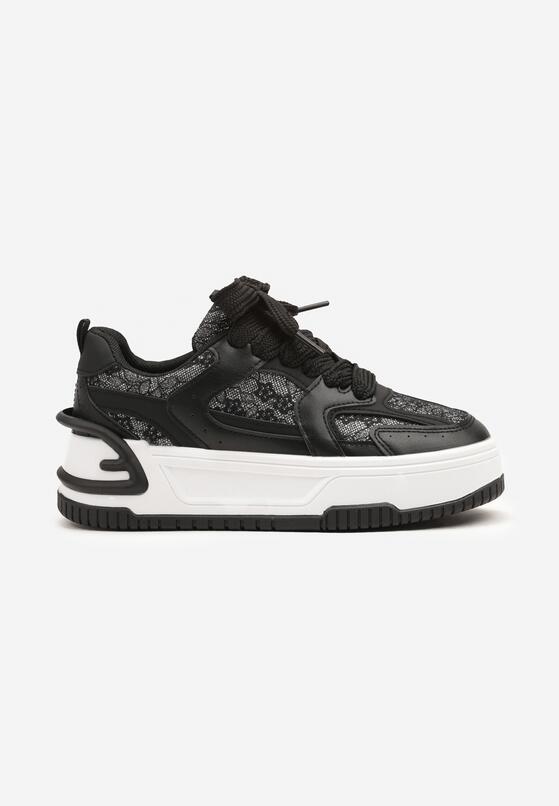 Czarne Sneakersy na Grubej Podeszwie Zdobione Brokatem Deorianis 4
