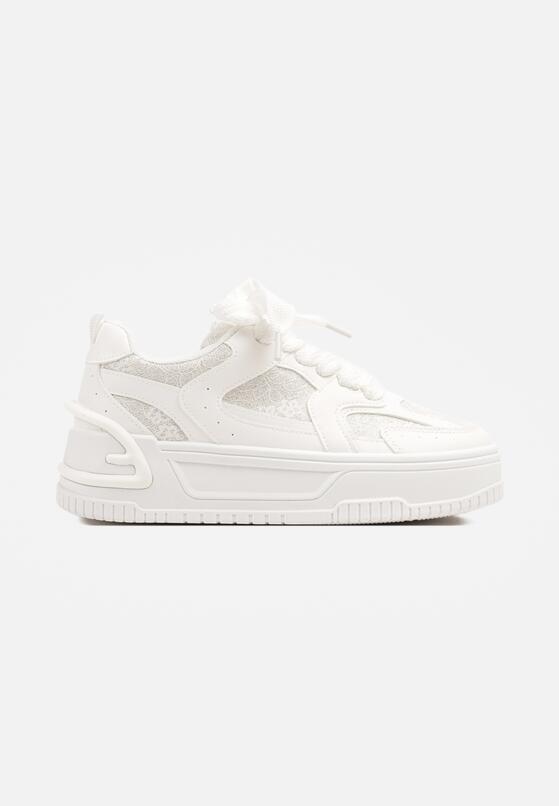 Białe Sneakersy na Grubej Podeszwie Zdobione Brokatem Deorianis 4