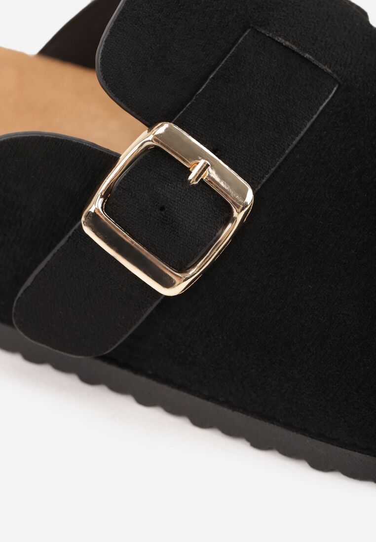 Czarne Klapki z Ozdobnym Paskiem i Klamrą Calevelis 9