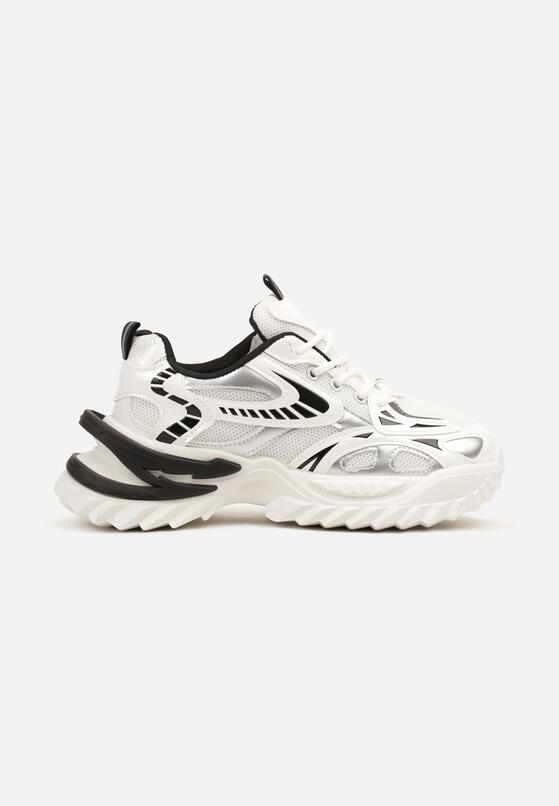 Białe Sneakersy na Grubej Tłoczonej Podeszwie z Geometrycznym Wzorem Deoliriel 4