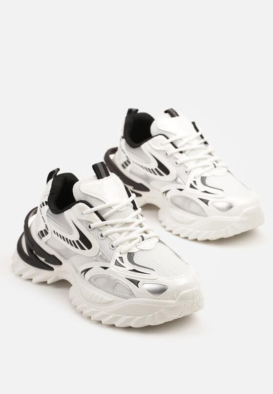 Białe Sneakersy na Grubej Tłoczonej Podeszwie z Geometrycznym Wzorem Deoliriel 5