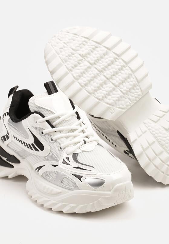 Białe Sneakersy na Grubej Tłoczonej Podeszwie z Geometrycznym Wzorem Deoliriel 6