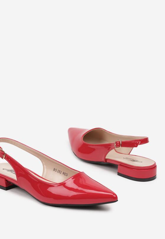 Czerwone Lakierowane Płaskie Sandały Baleriny Ozdobione Paskiem Delanisse 6