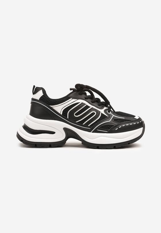 Czarne Sneakersy na Grubej Tłoczonej Podeszwie z Geometrycznym Wzorem Deliorith 4