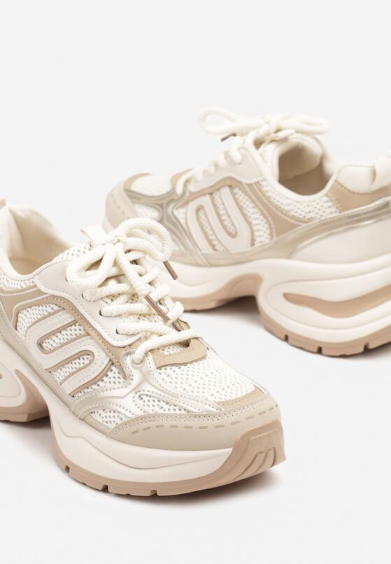 Beżowe Sneakersy na Grubej Tłoczonej Podeszwie z Geometrycznym Wzorem Deliorith 6