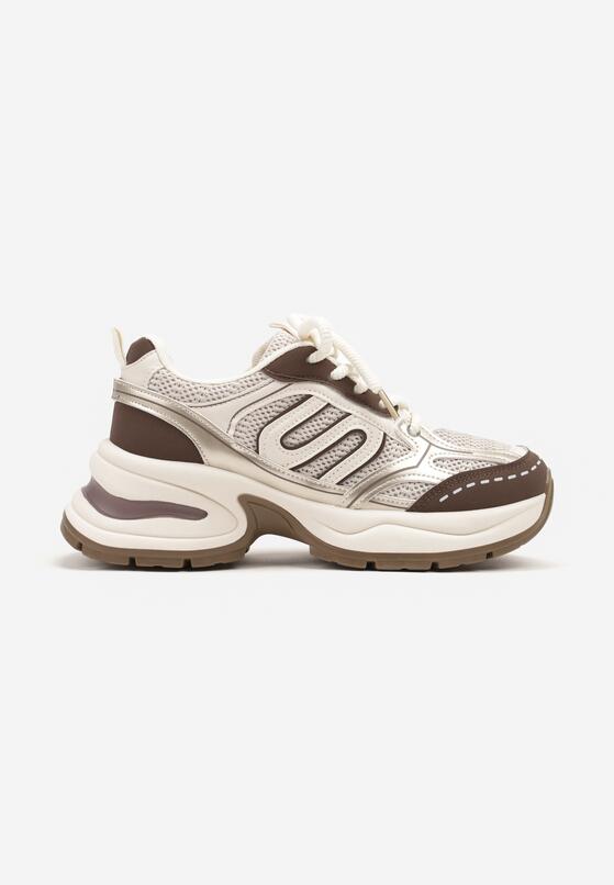 Beżowo-Brązowe Sneakersy na Grubej Tłoczonej Podeszwie z Geometrycznym Wzorem Deliorith 4
