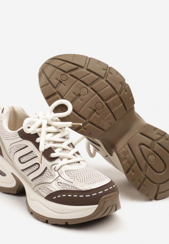 Beżowo-Brązowe Sneakersy na Grubej Tłoczonej Podeszwie z Geometrycznym Wzorem Deliorith 6