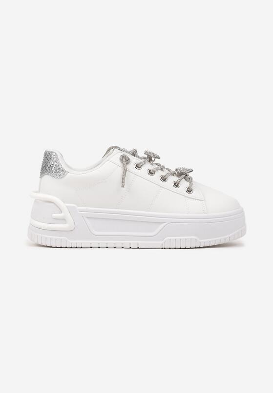 Białe Sneakersy na Grubej Podeszwie z Cyrkoniami Deoliae 4