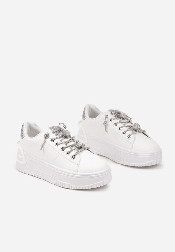 Białe Sneakersy na Grubej Podeszwie z Cyrkoniami Deoliae 5