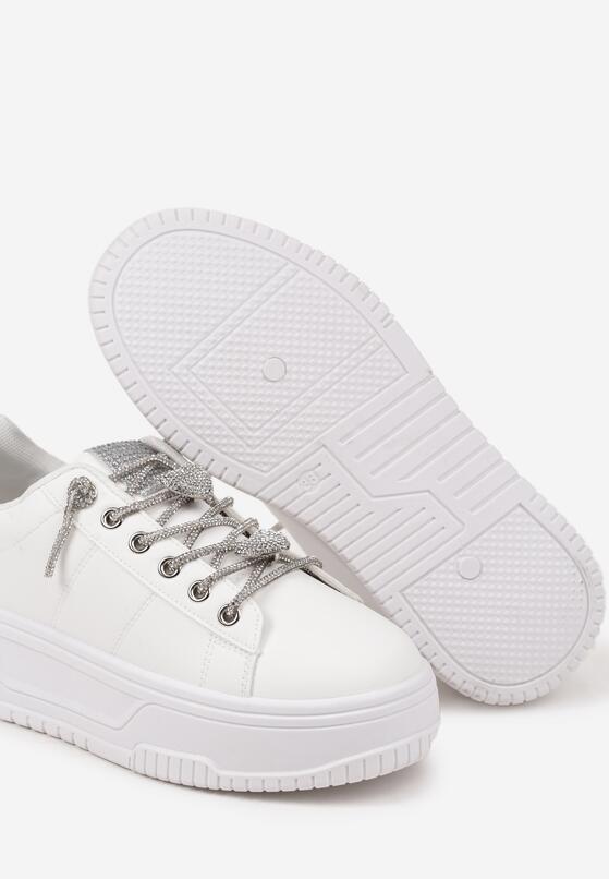 Białe Sneakersy na Grubej Podeszwie z Cyrkoniami Deoliae 6