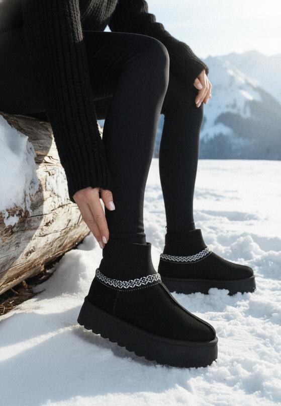 Czarne Śniegowce na Grubej Podeszwie z Elastyczną Cholewką Nilevelia 1