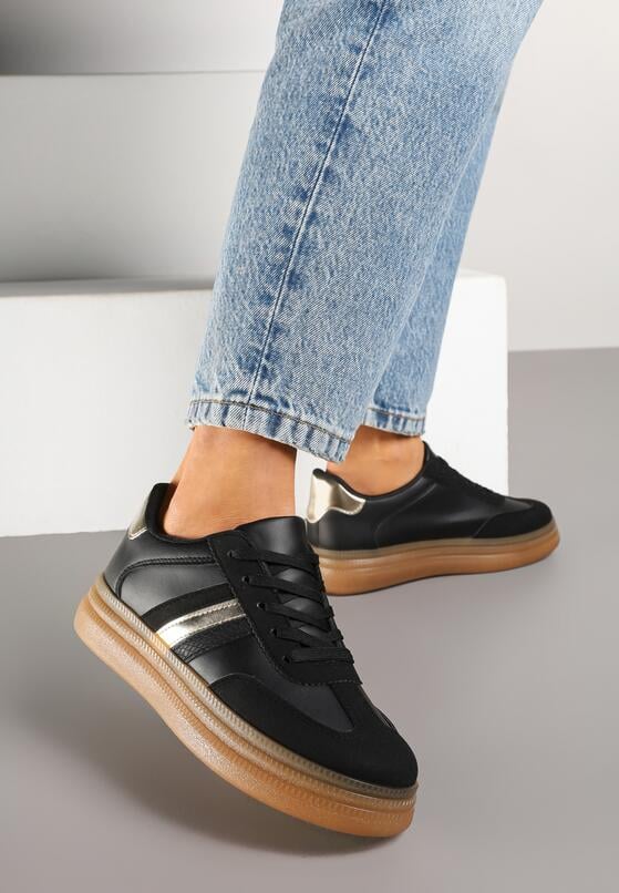 Czarne Sneakersy Tenisówki z Metalicznym Paskiem Hanalie 2