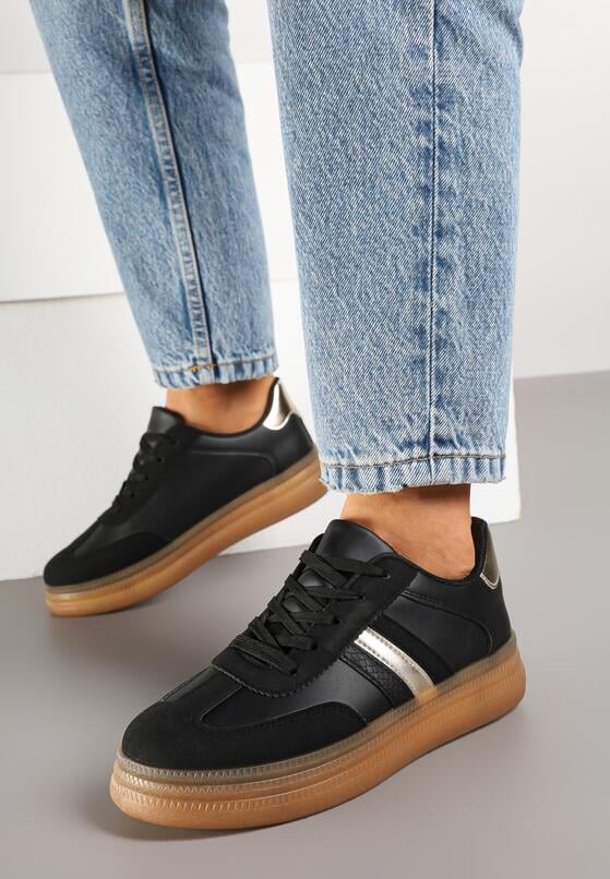 Czarne Sneakersy Tenisówki z Metalicznym Paskiem Hanalie 3