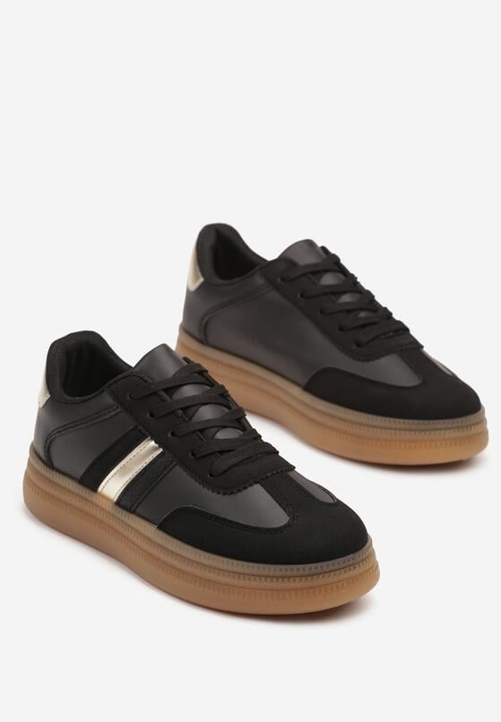 Czarne Sneakersy Tenisówki z Metalicznym Paskiem Hanalie 5