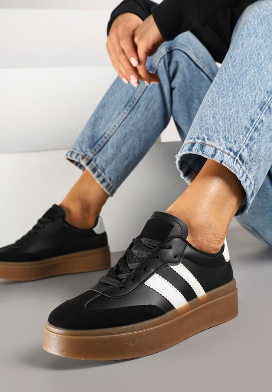 Czarne Sneakersy w Stylu Tenisówek z Geometrycznym Wzorem Avelresil 2