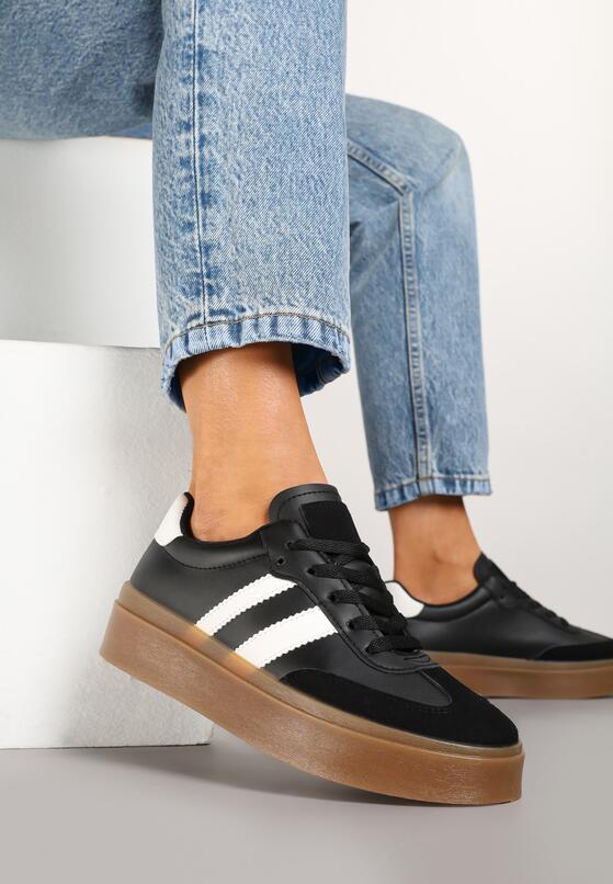 Czarne Sneakersy w Stylu Tenisówek z Geometrycznym Wzorem Avelresil 1