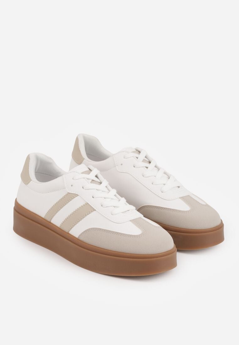 Beżowo-Białe Sneakersy w Stylu Tenisówek z Geometrycznym Wzorem Avelresil 5