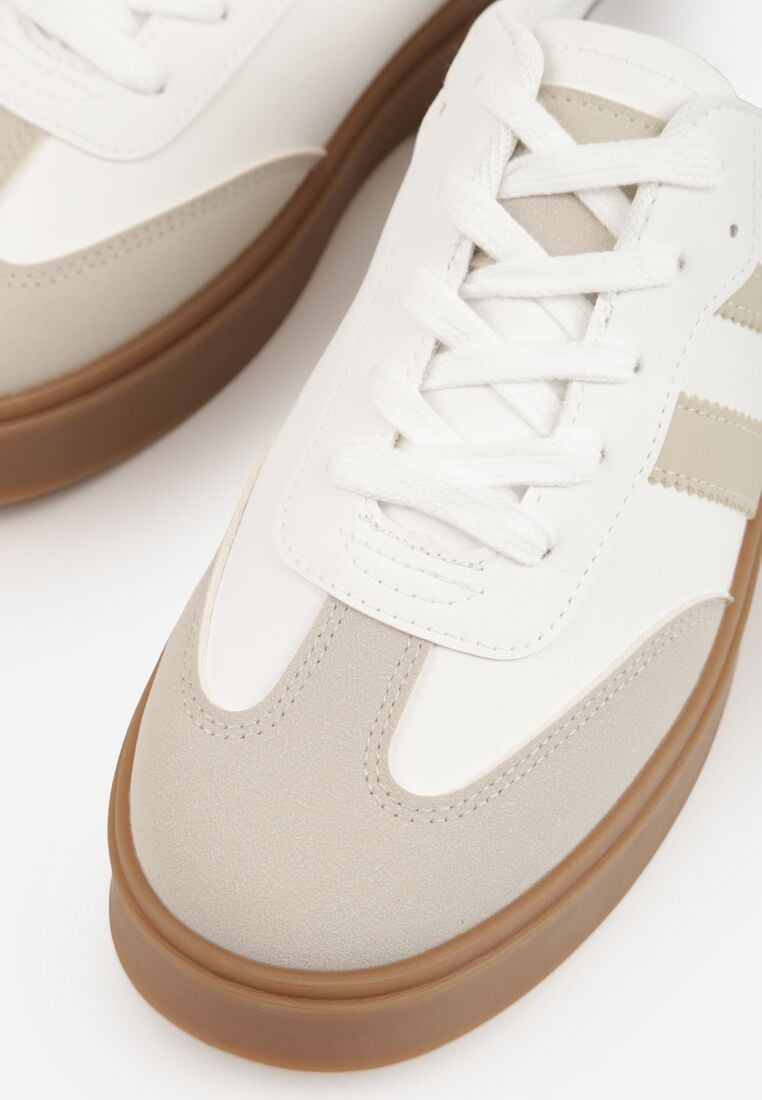 Beżowo-Białe Sneakersy w Stylu Tenisówek z Geometrycznym Wzorem Avelresil 9