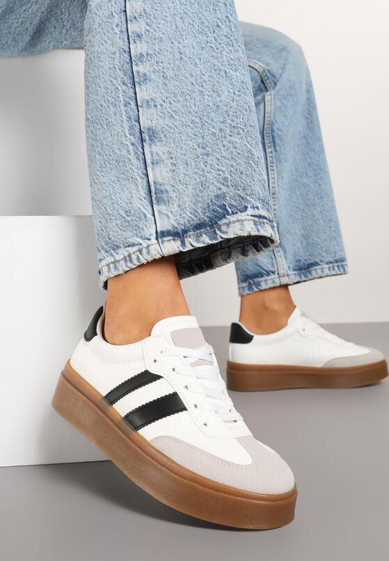 Biało-Czarne Sneakersy w Stylu Tenisówek z Geometrycznym Wzorem Avelresil 1