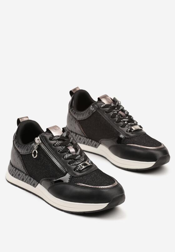 Czarne Sneakersy z Ozdobnym Suwakiem i Skórzaną Wkładką Hanviera 5