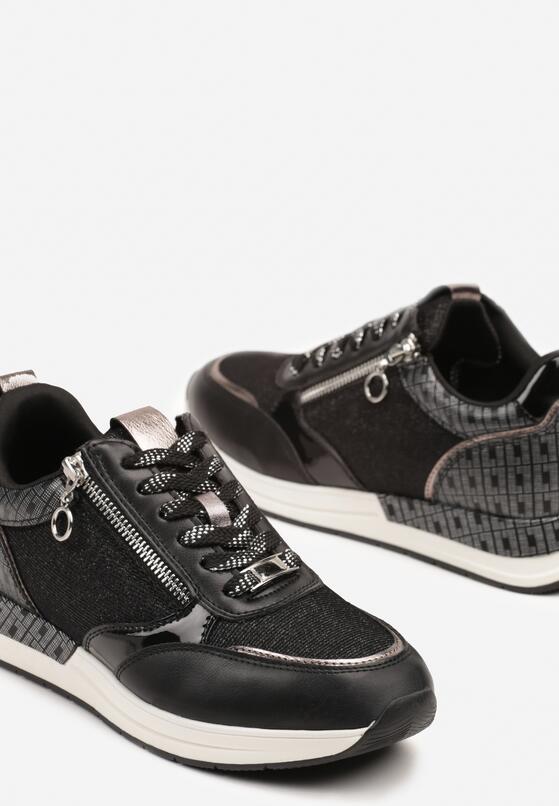 Czarne Sneakersy z Ozdobnym Suwakiem i Skórzaną Wkładką Hanviera 6
