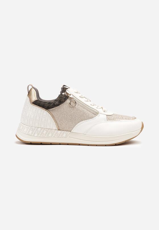 Beżowo-Złote Sneakersy z Ozdobnym Suwakiem i Skórzaną Wkładką Hanviera 4