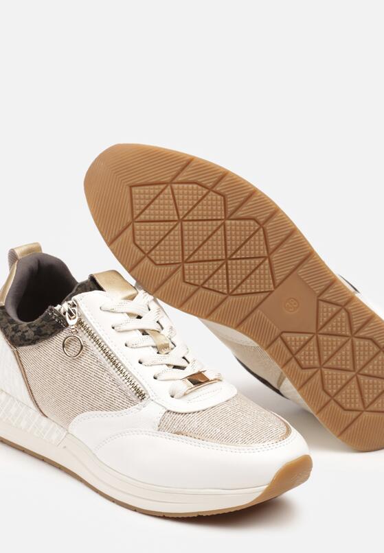 Beżowo-Złote Sneakersy z Ozdobnym Suwakiem i Skórzaną Wkładką Hanviera 6