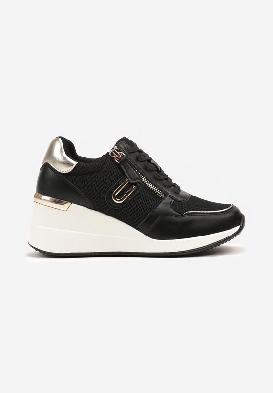 Czarne Sneakersy na Koturnie Zdobione Suwakiem Hanithiel 4