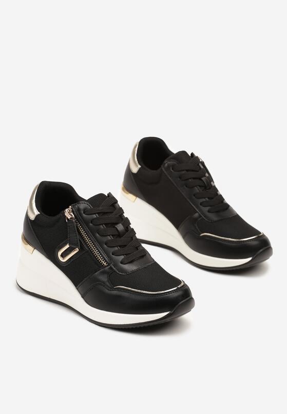 Czarne Sneakersy na Koturnie Zdobione Suwakiem Hanithiel 5